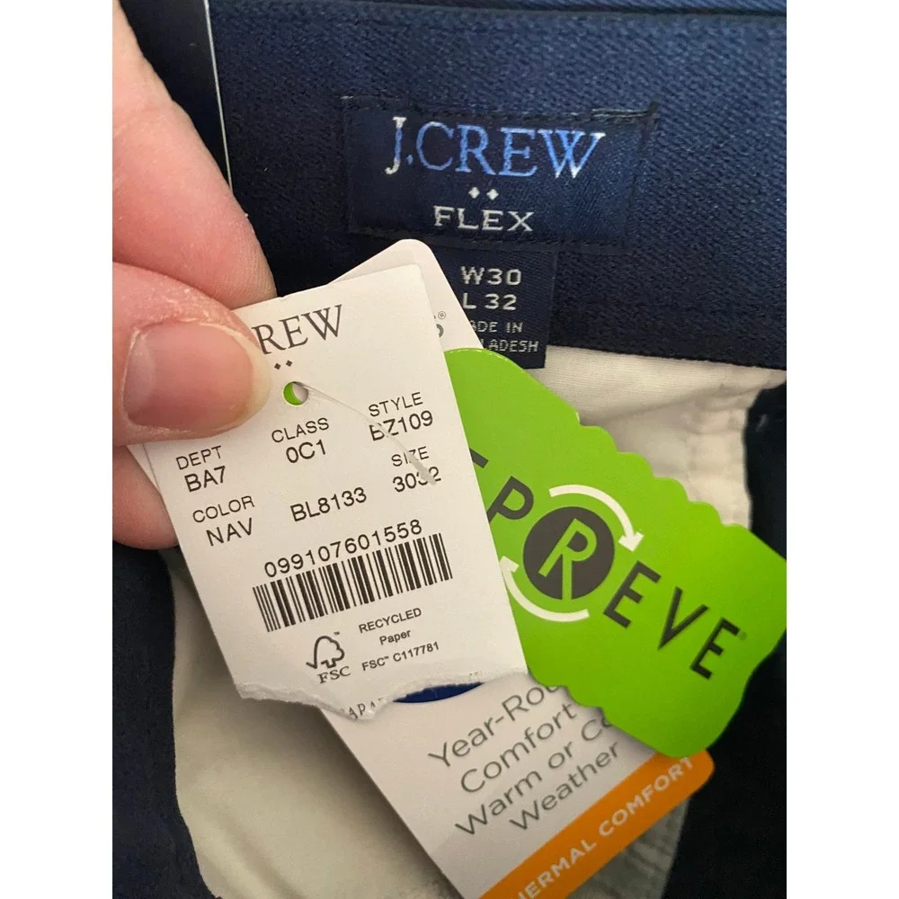 J Crew‎ Factory Slim Fit Flex Chino Pants Navy Blue Mens 30x32 Thermal Golf Prep